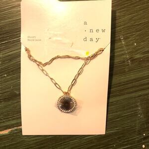 A New Day NWT Gold Tone Short Necklace Pave Circle Pendant Necklace